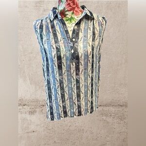 Canyon River Blues Striped Sleeveless Button-Up Blouse